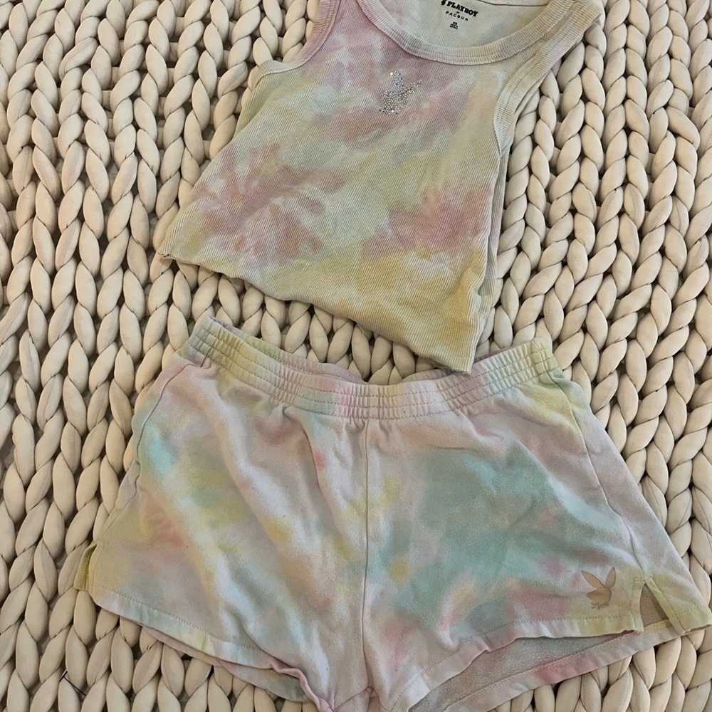 Playboy X Pacsun Pastel tie-dye tank and shorts set Size XS